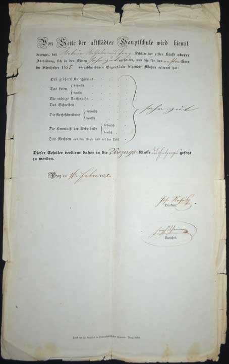 Dokument - Vysvědčení - 1855 - Praha