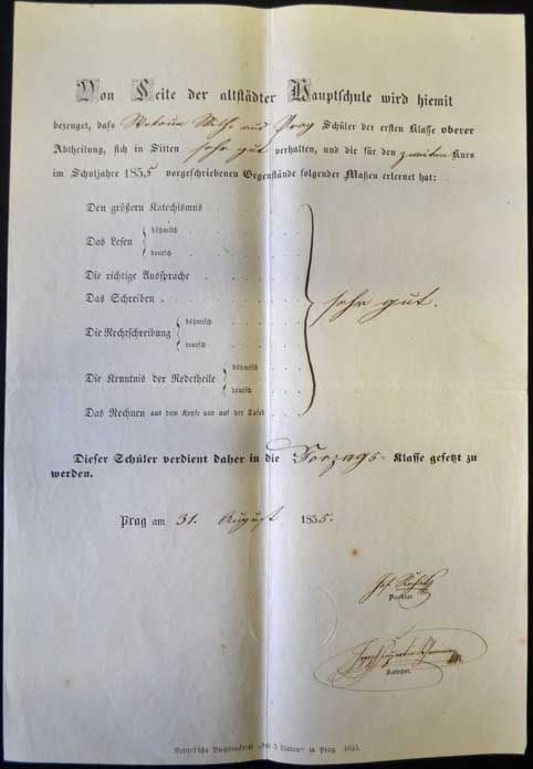 Dokument - Vysvědčení - 1855 - Praha