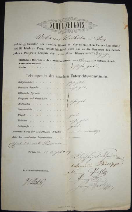 Dokument - Vysvědčení - 1859 - Praha (Škola u Svatého Jakuba??)